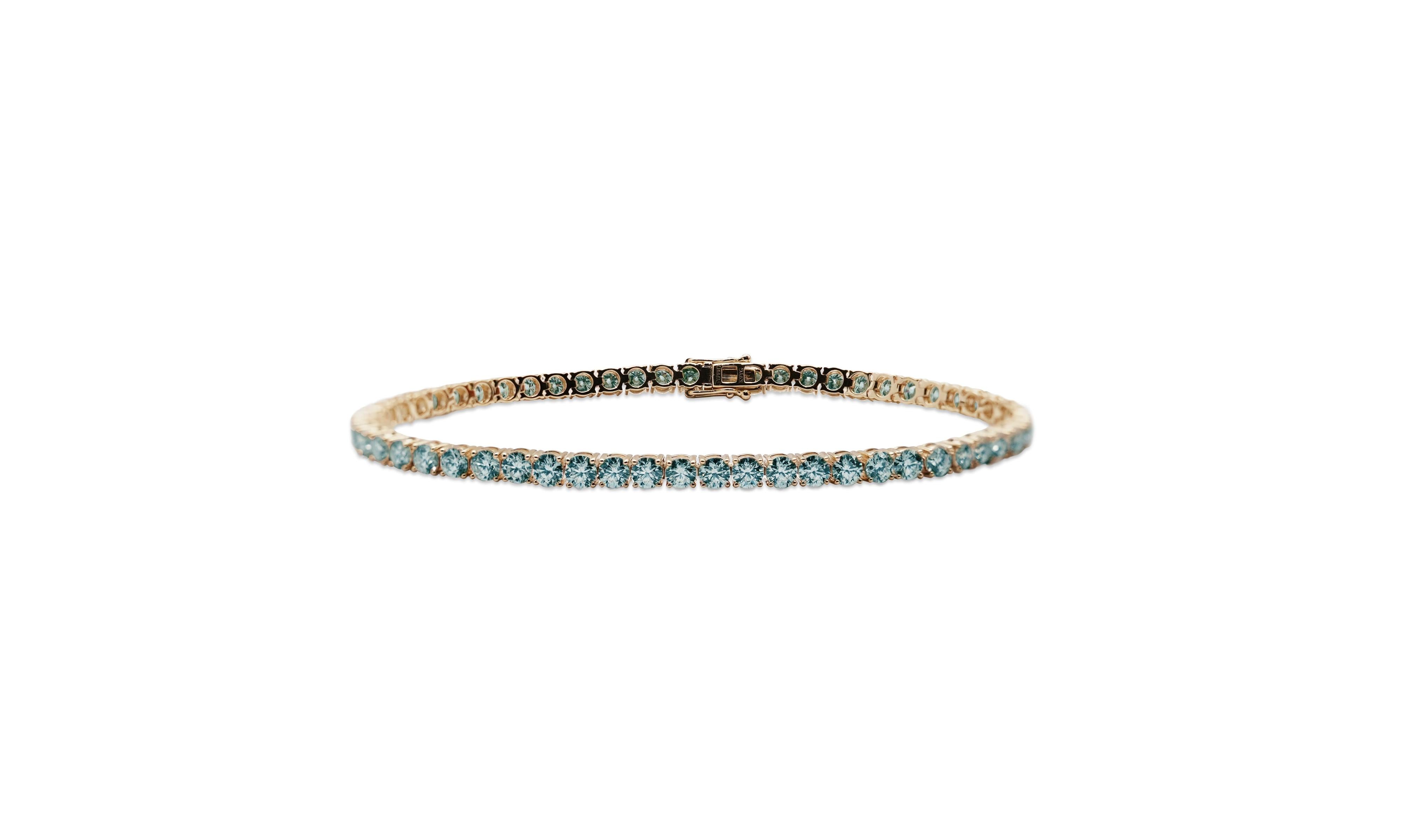 Tennis Bracelet 3.0 with teal blue color Moissanite