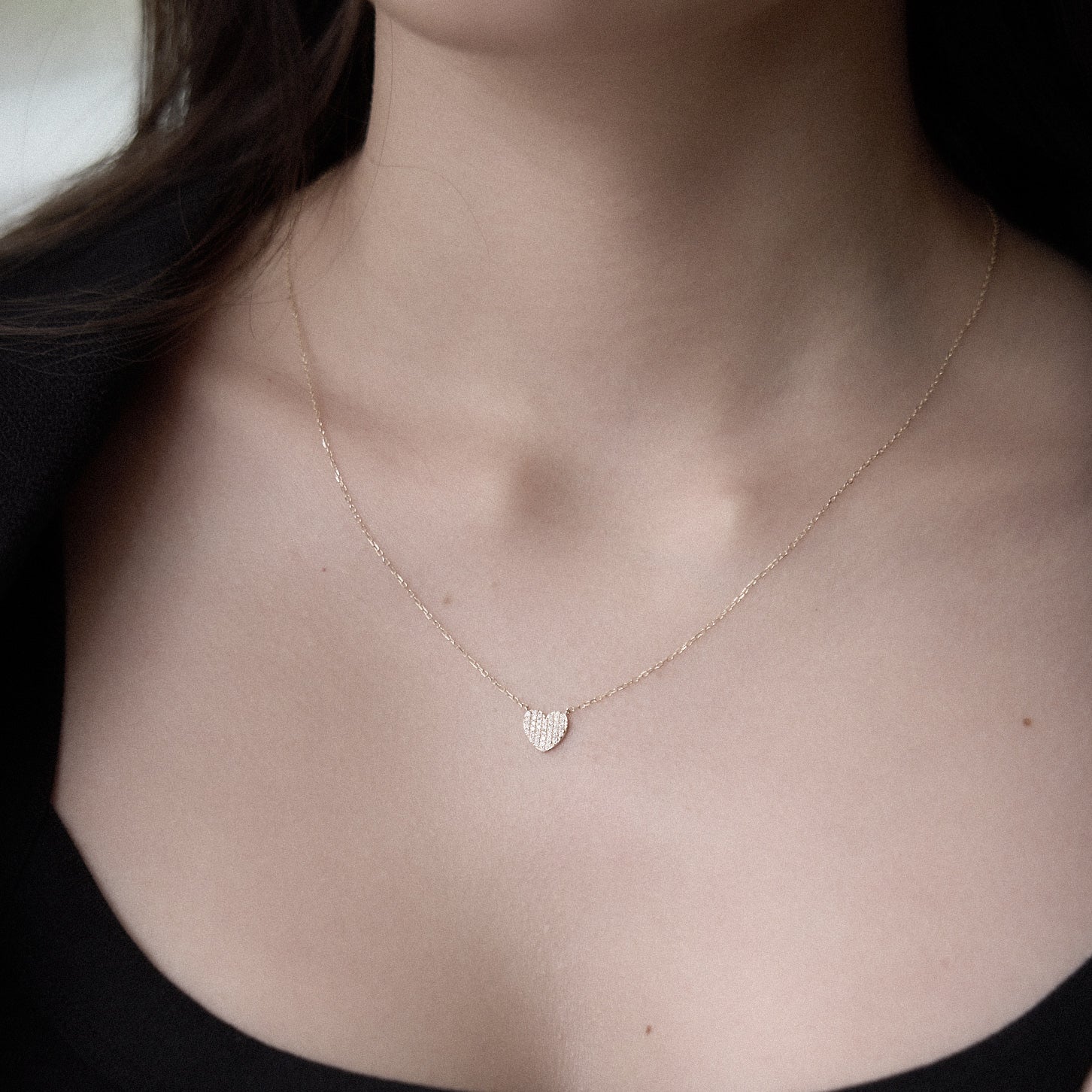 pave heart necklace.