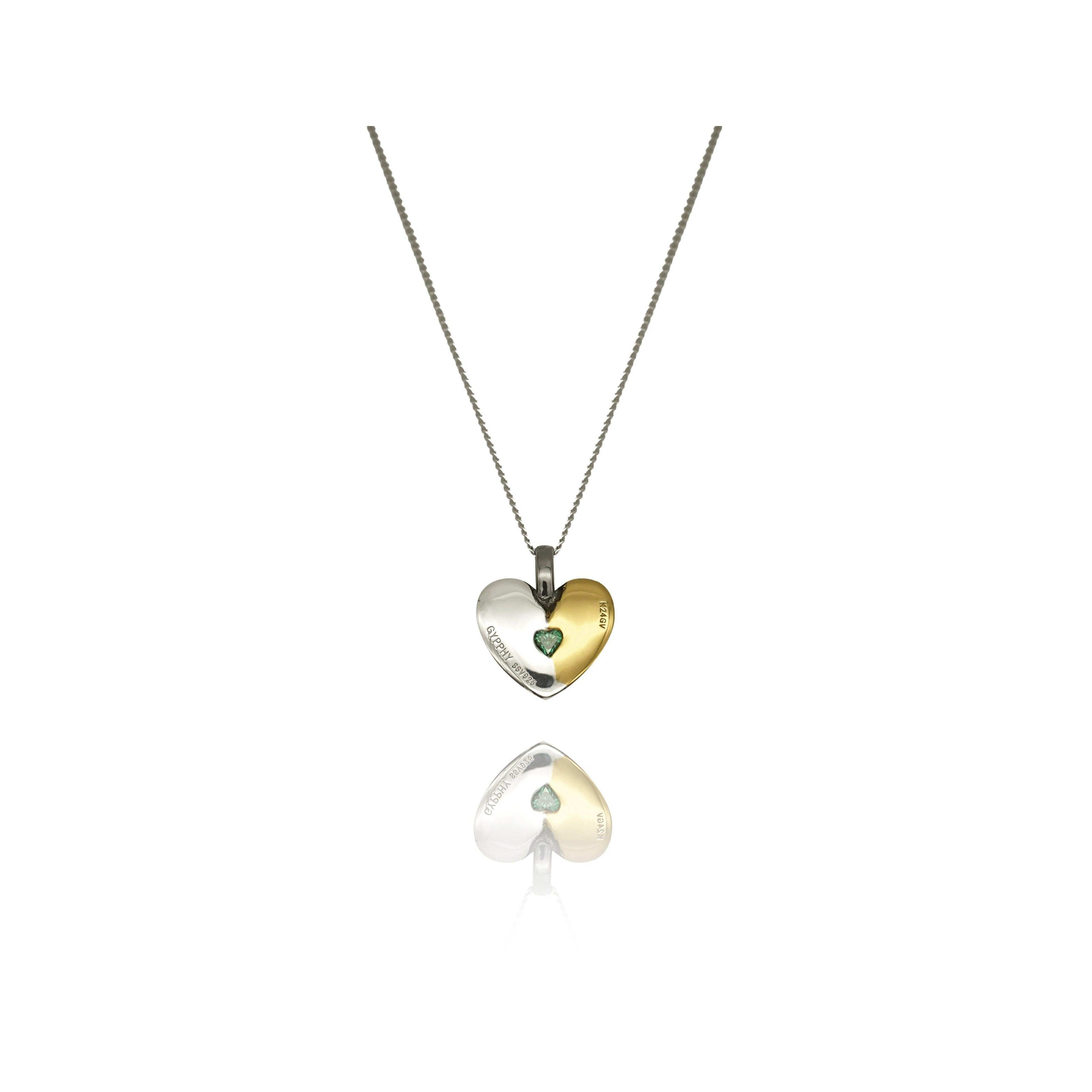 fragile heart necklace with green heart moissanite.